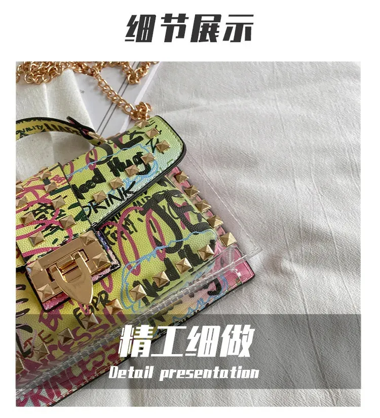Women Studded Graffiti Crossbody Bags Fashion Shoulder Bag For Ladies High Quality