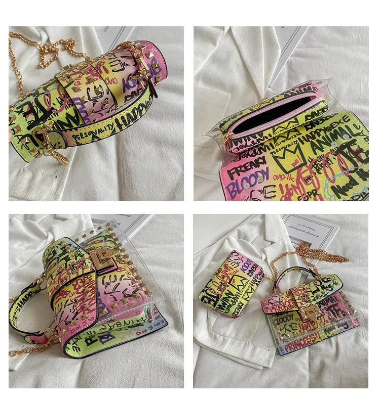 Women Studded Graffiti Crossbody Bags Fashion Shoulder Bag For Ladies High Quality
