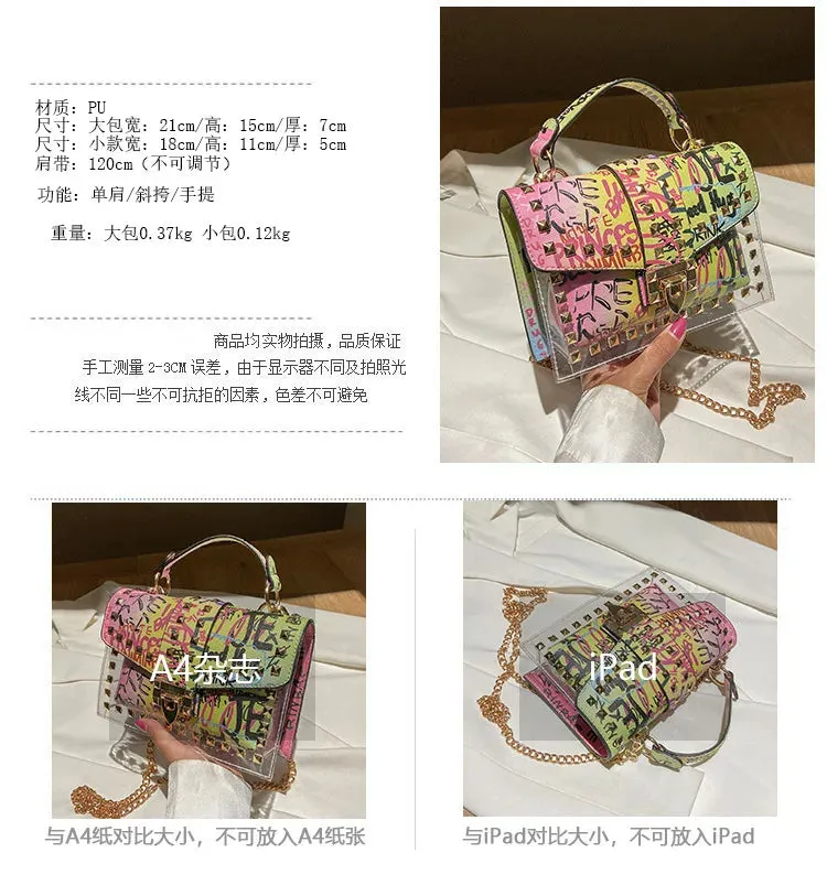 Women Studded Graffiti Crossbody Bags Fashion Shoulder Bag For Ladies High Quality
