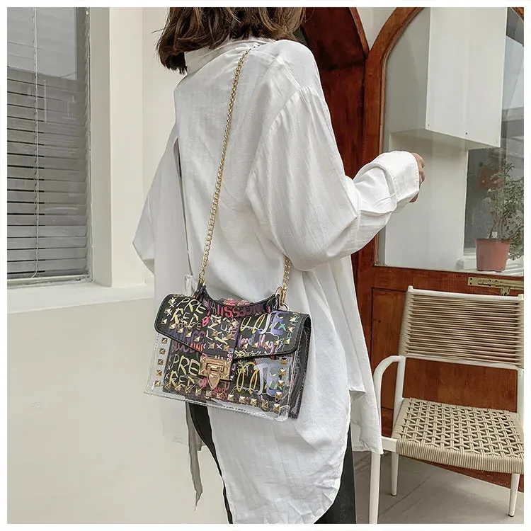 Women Studded Graffiti Crossbody Bags Fashion Shoulder Bag For Ladies High Quality