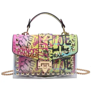 Women Studded Graffiti Crossbody Bags Fashion Shoulder Bag For Ladies High Quality