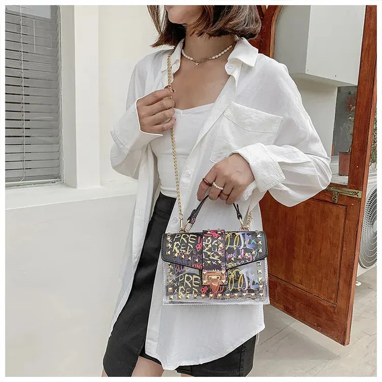 Women Studded Graffiti Crossbody Bags Fashion Shoulder Bag For Ladies High Quality