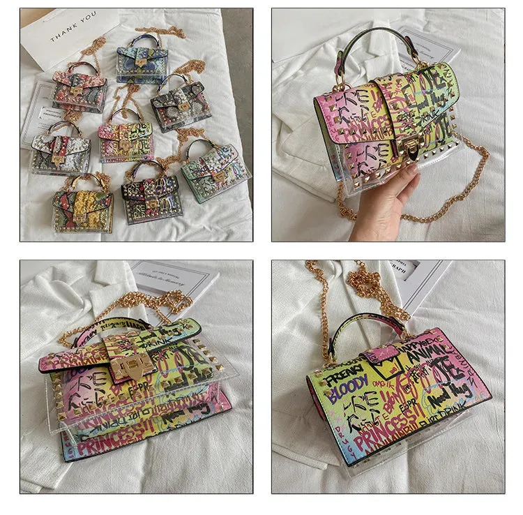 Women Studded Graffiti Crossbody Bags Fashion Shoulder Bag For Ladies High Quality