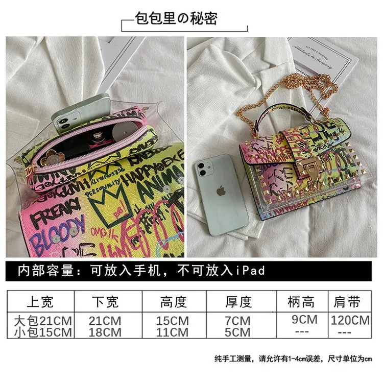Women Studded Graffiti Crossbody Bags Fashion Shoulder Bag For Ladies High Quality