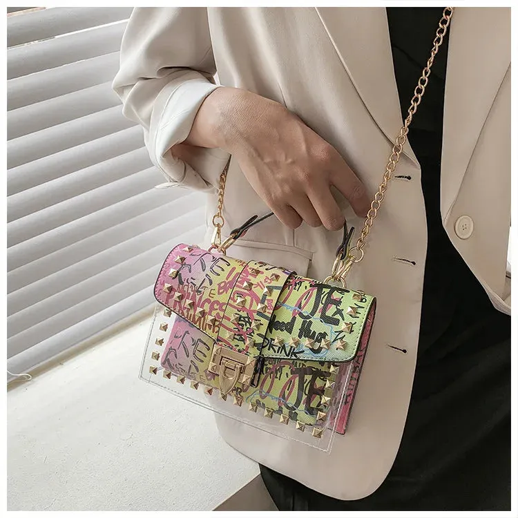 Women Studded Graffiti Crossbody Bags Fashion Shoulder Bag For Ladies High Quality