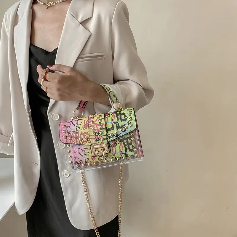 Women Studded Graffiti Crossbody Bags Fashion Shoulder Bag For Ladies High Quality