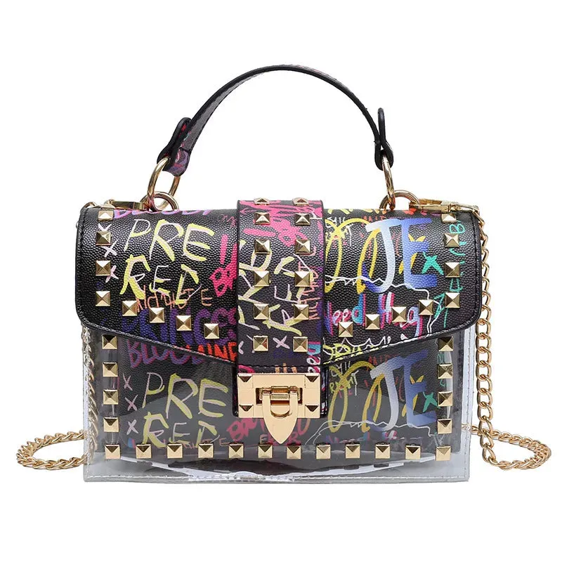 Women Studded Graffiti Crossbody Bags Fashion Shoulder Bag For Ladies High Quality