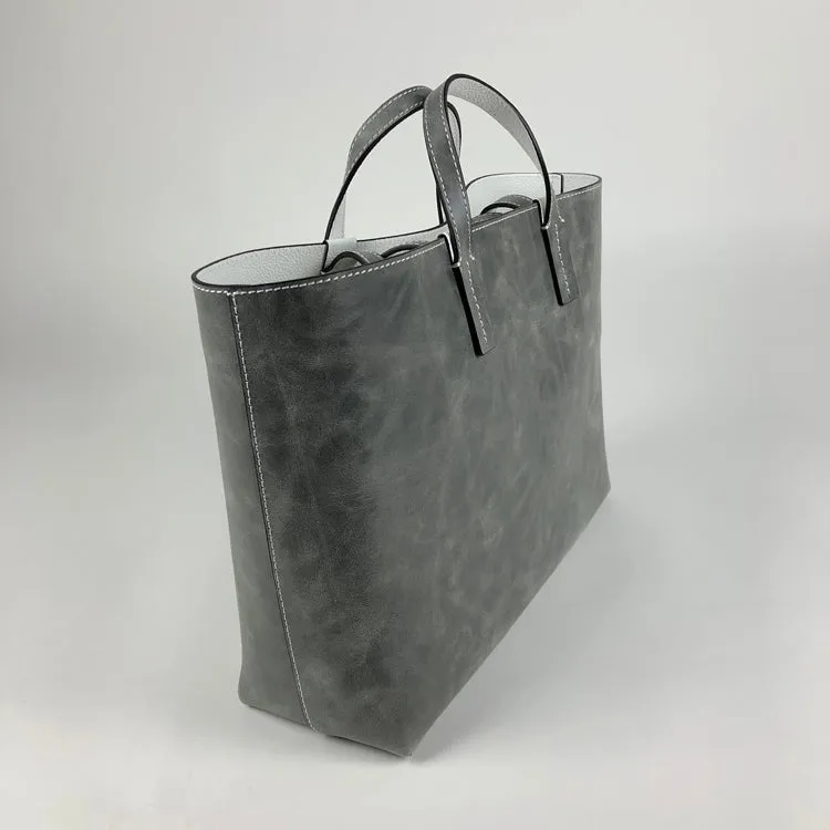 Womens Gray Leather Shoulder Tote Bags Best Tote Handbag Shopper Bags Purse for Ladies