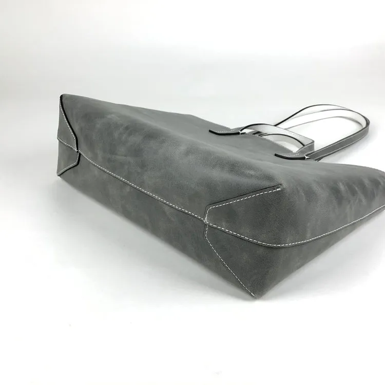 Womens Gray Leather Shoulder Tote Bags Best Tote Handbag Shopper Bags Purse for Ladies