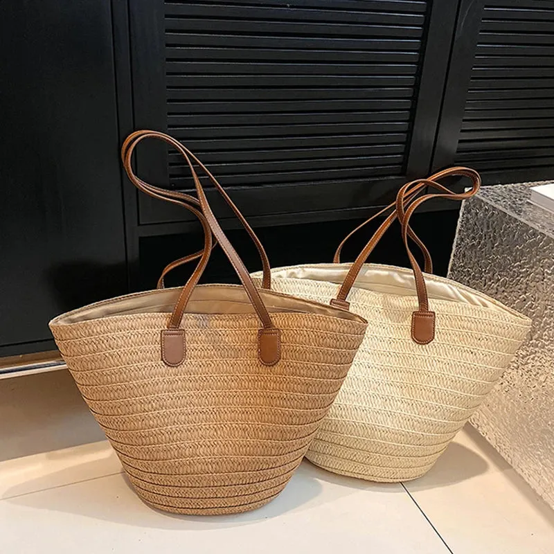 Women's Large Capacity Straw Woven Shoulder Bag