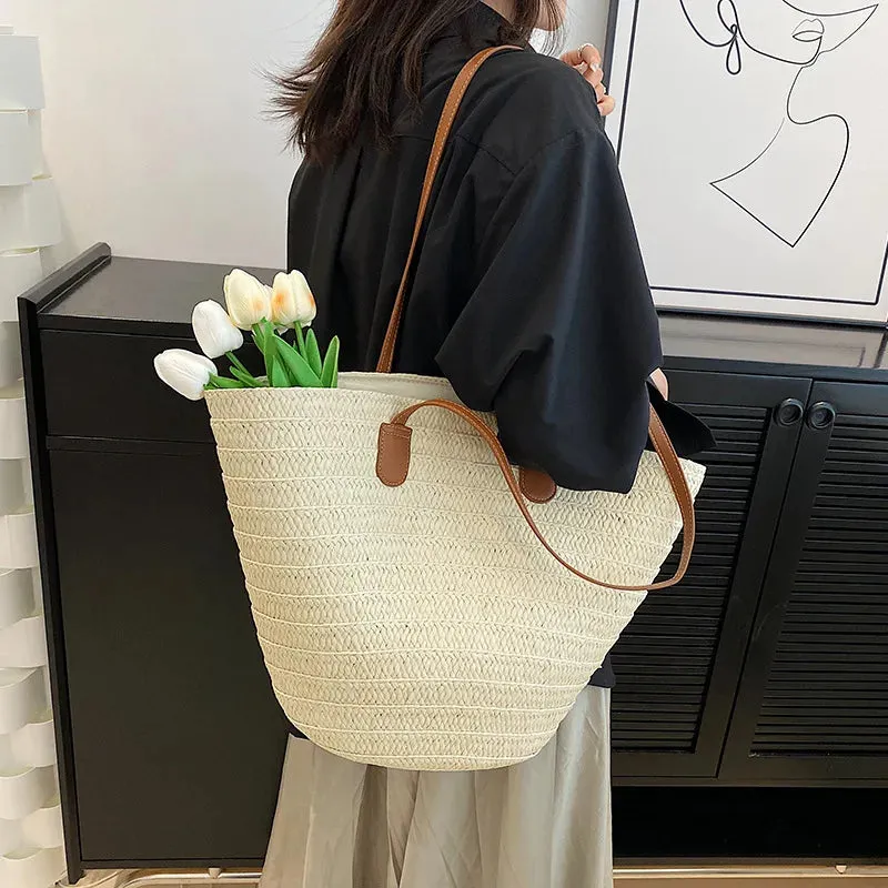 Women's Large Capacity Straw Woven Shoulder Bag