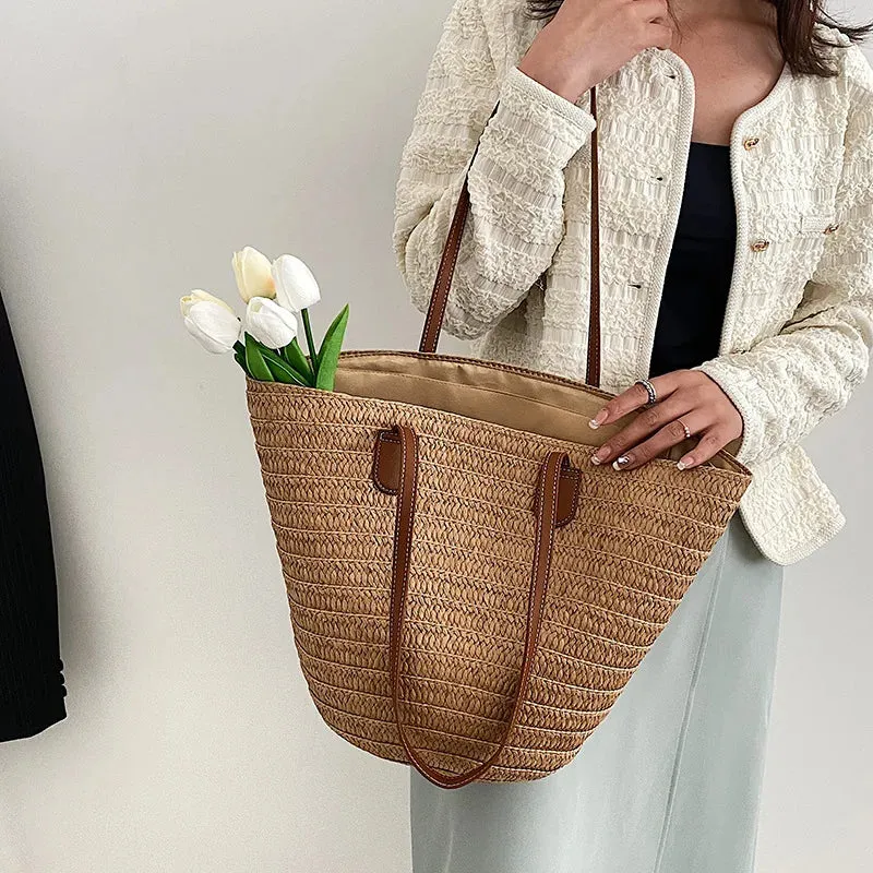 Women's Large Capacity Straw Woven Shoulder Bag