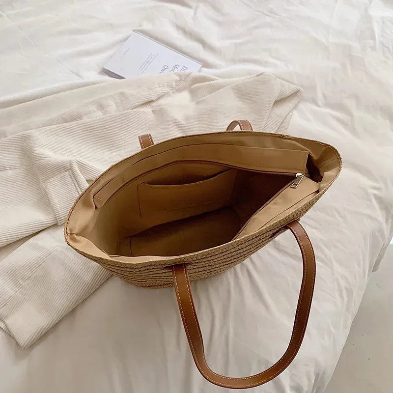 Women's Large Capacity Straw Woven Shoulder Bag