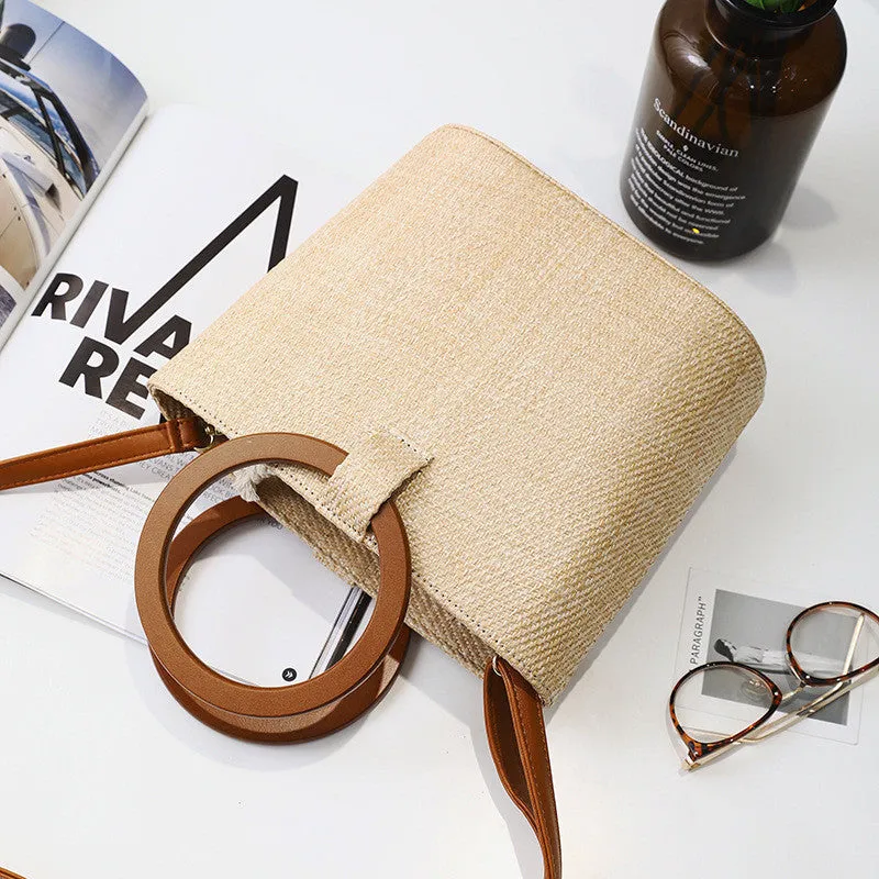 Wooden Ring Handle Tote Bag - 5 Colors