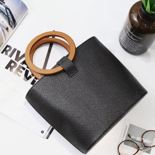 Wooden Ring Handle Tote Bag - 5 Colors
