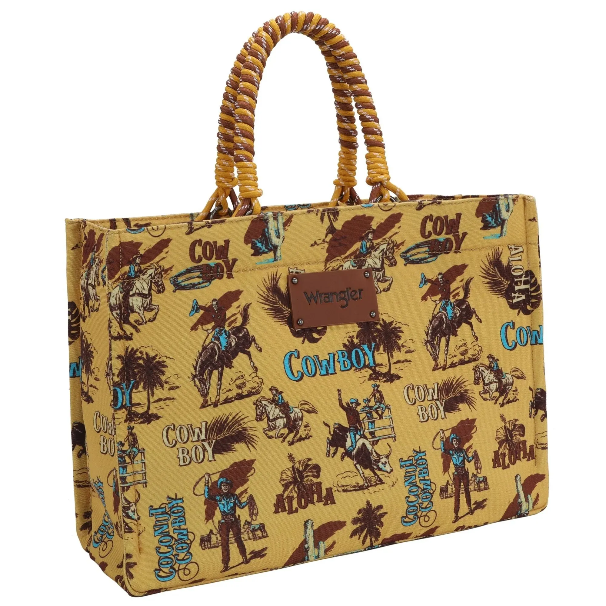 Wrangler COWBOY Dual Sided Print Canvas Wide Tote Dark Yellow