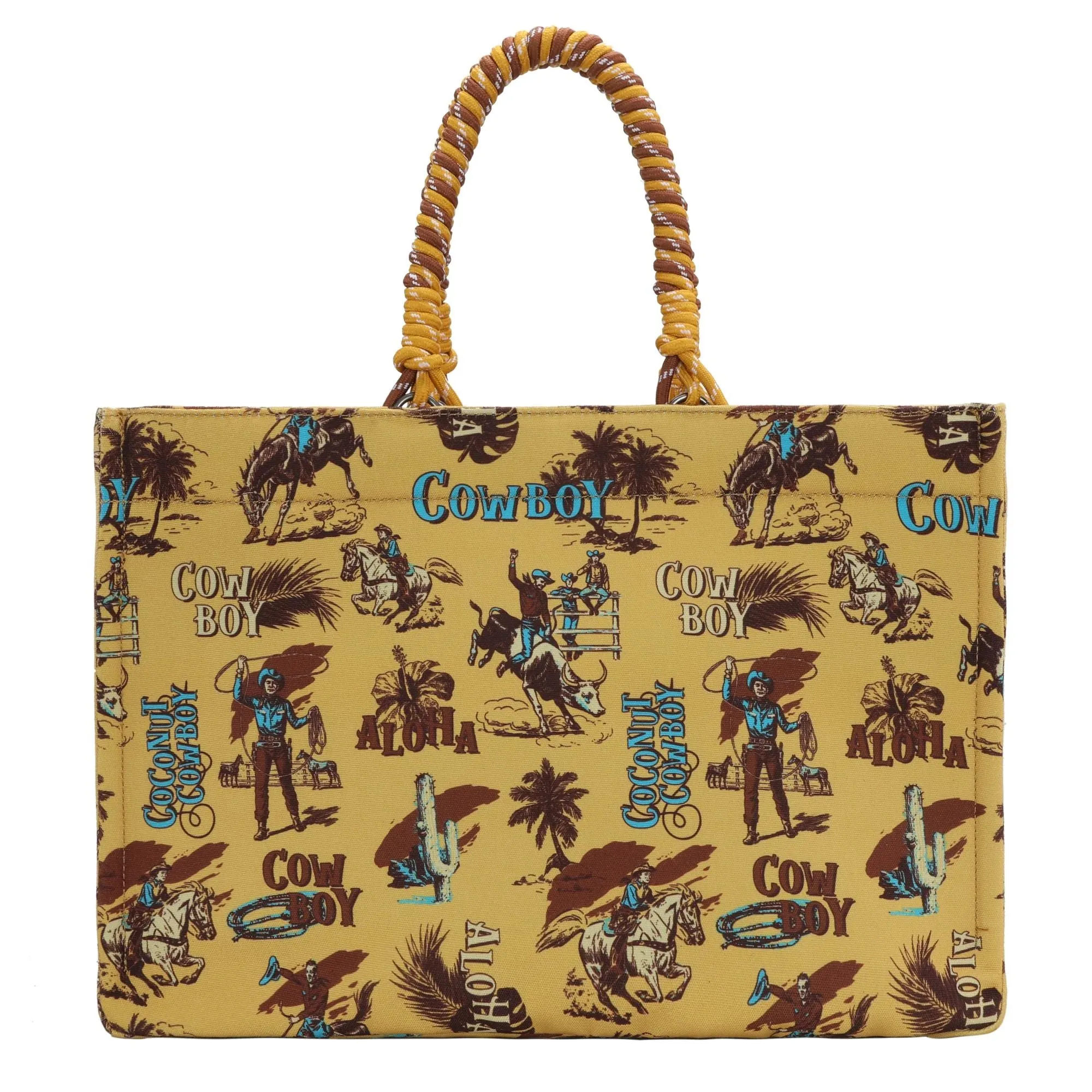Wrangler COWBOY Dual Sided Print Canvas Wide Tote Dark Yellow