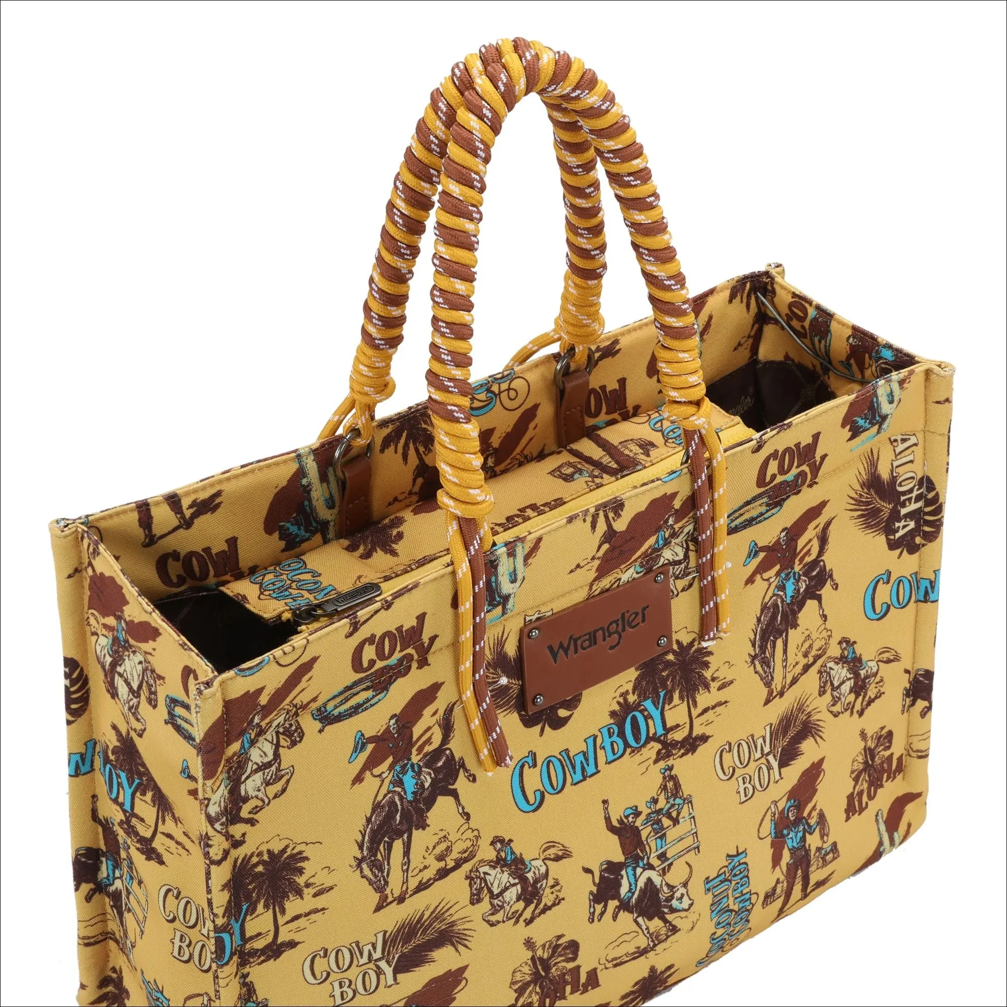 Wrangler COWBOY Dual Sided Print Canvas Wide Tote Dark Yellow