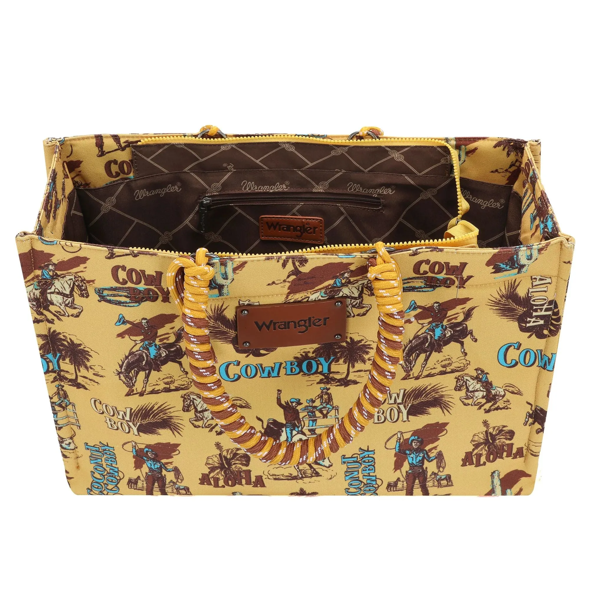 Wrangler COWBOY Dual Sided Print Canvas Wide Tote Dark Yellow
