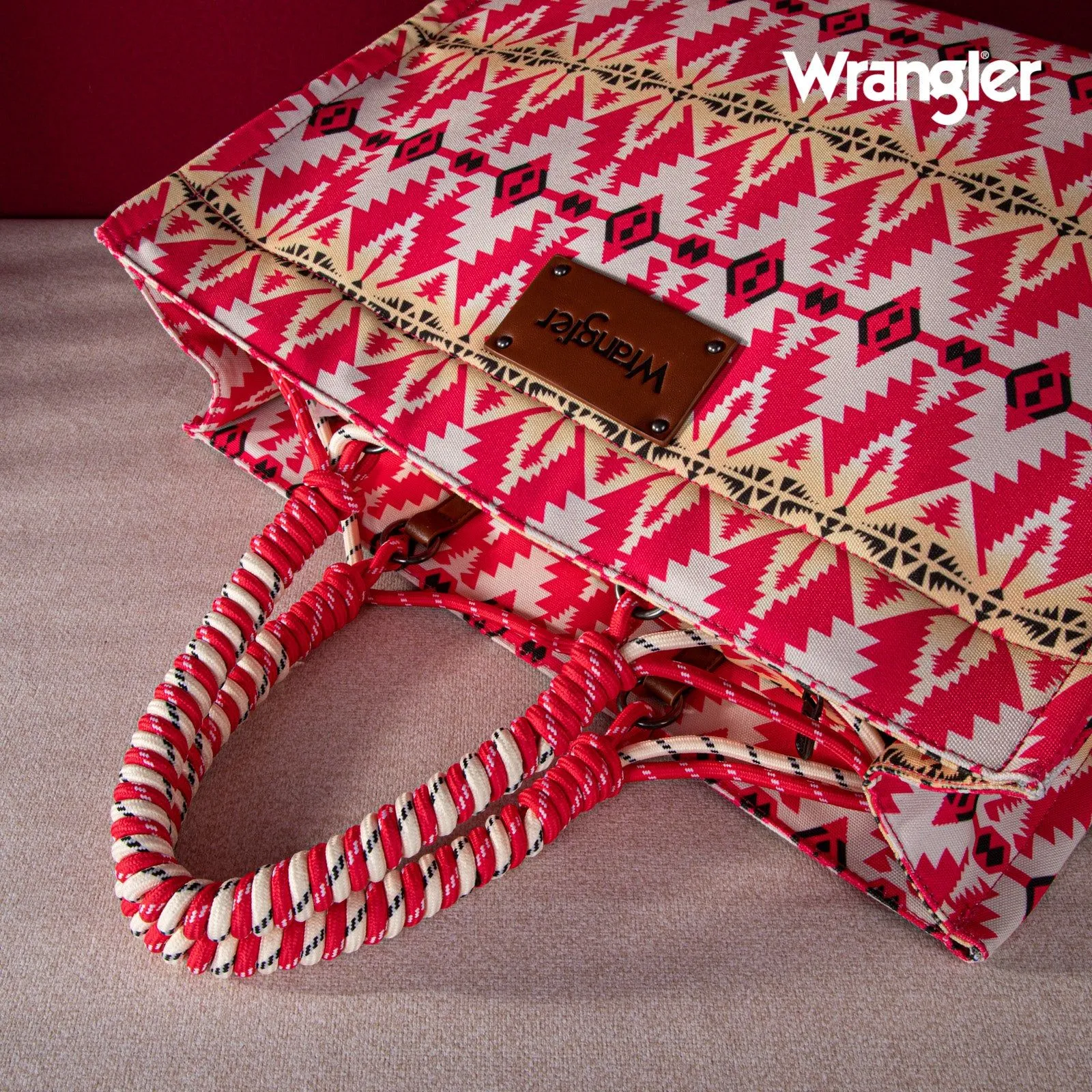 Wrangler Southwestern Print Dual Sided Print Canvas Wide Tote Hot Pink