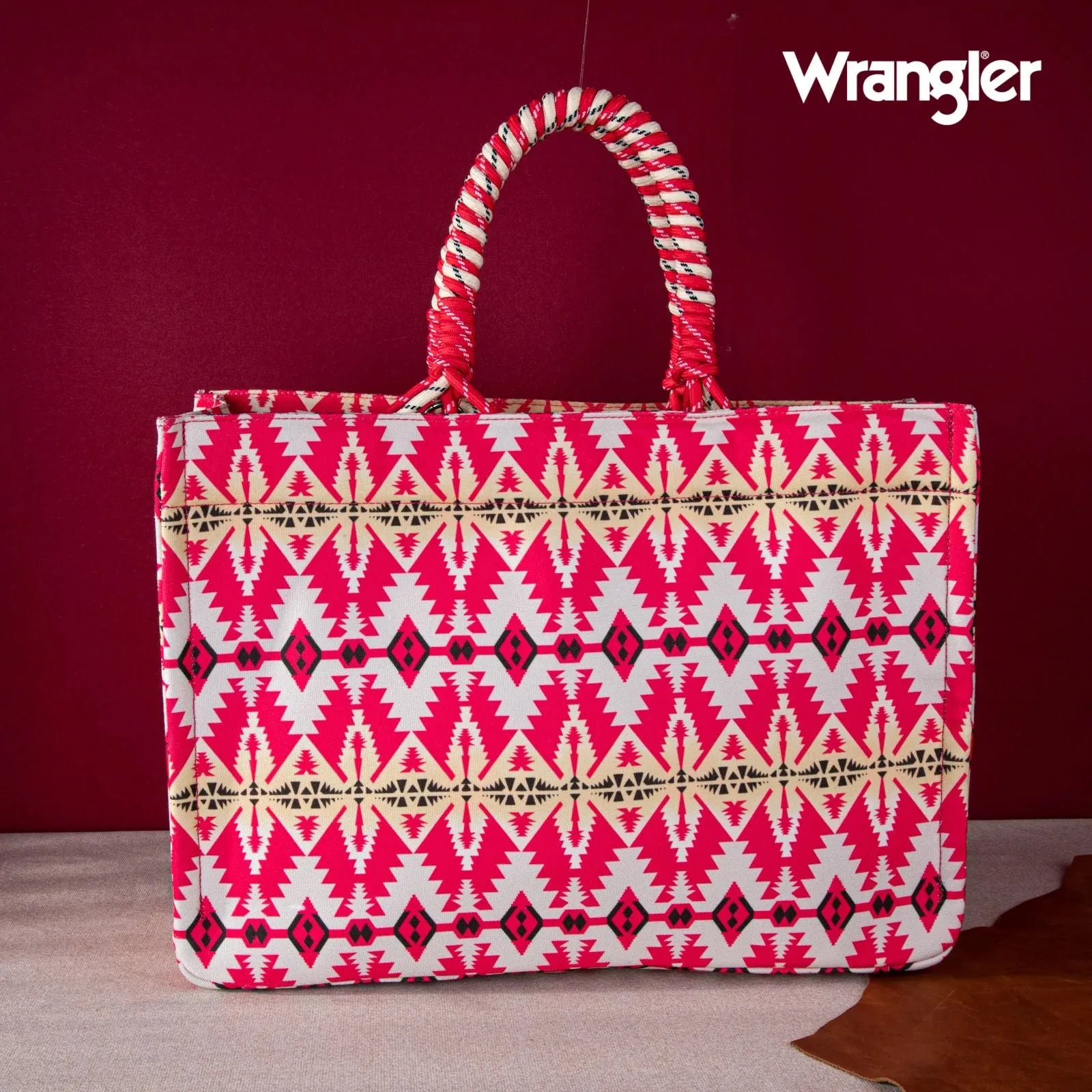Wrangler Southwestern Print Dual Sided Print Canvas Wide Tote Hot Pink
