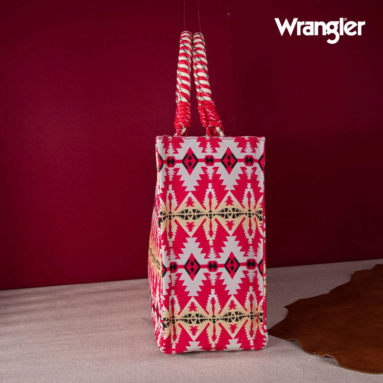 Wrangler Southwestern Print Dual Sided Print Canvas Wide Tote Hot Pink