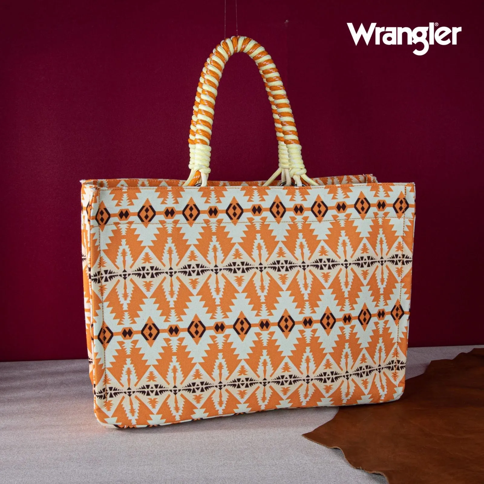 Wrangler Southwestern Print Dual Sided Print Canvas Wide Tote Yellow