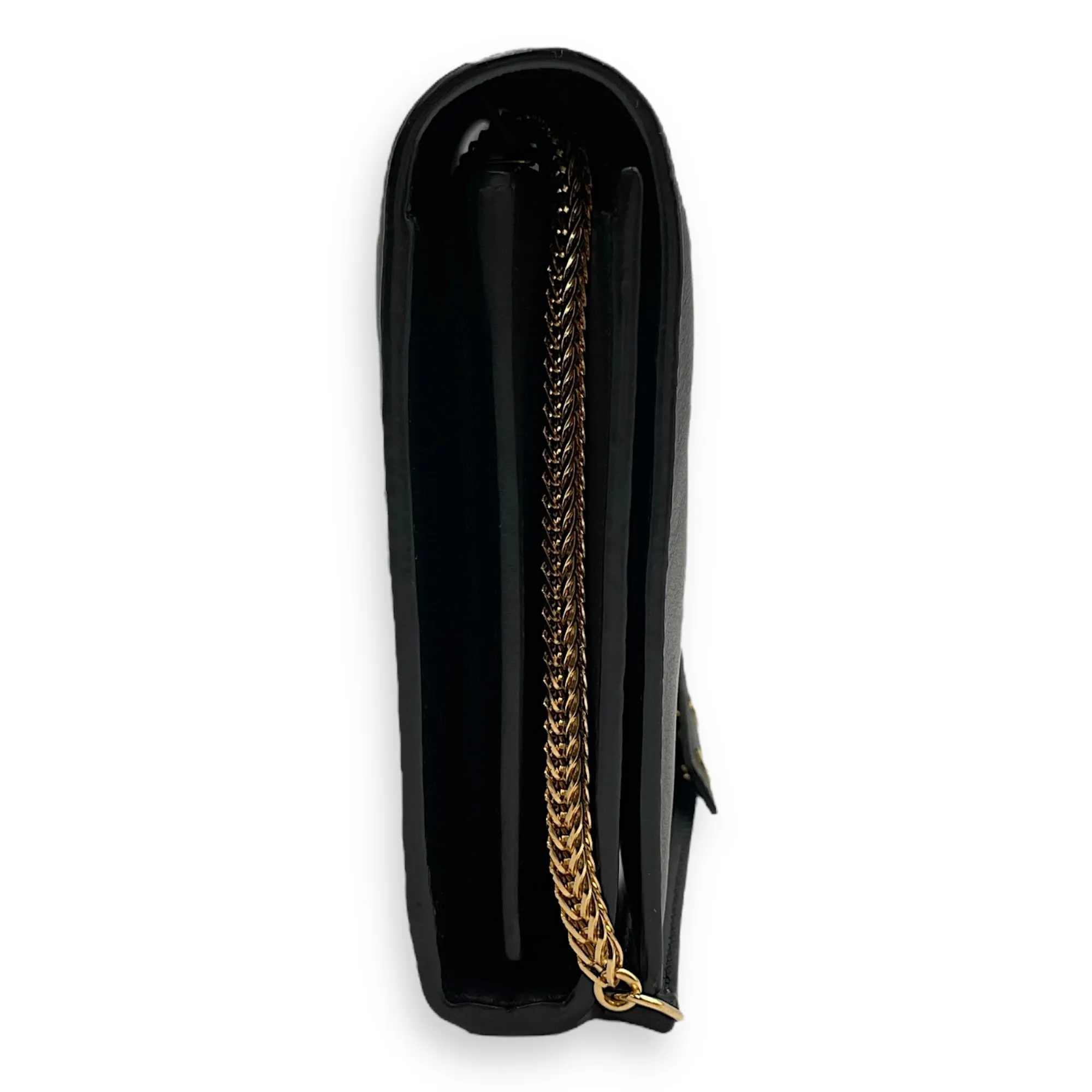 Y 22cm Black Clutch On Chain in Calfskin, Gold hardware