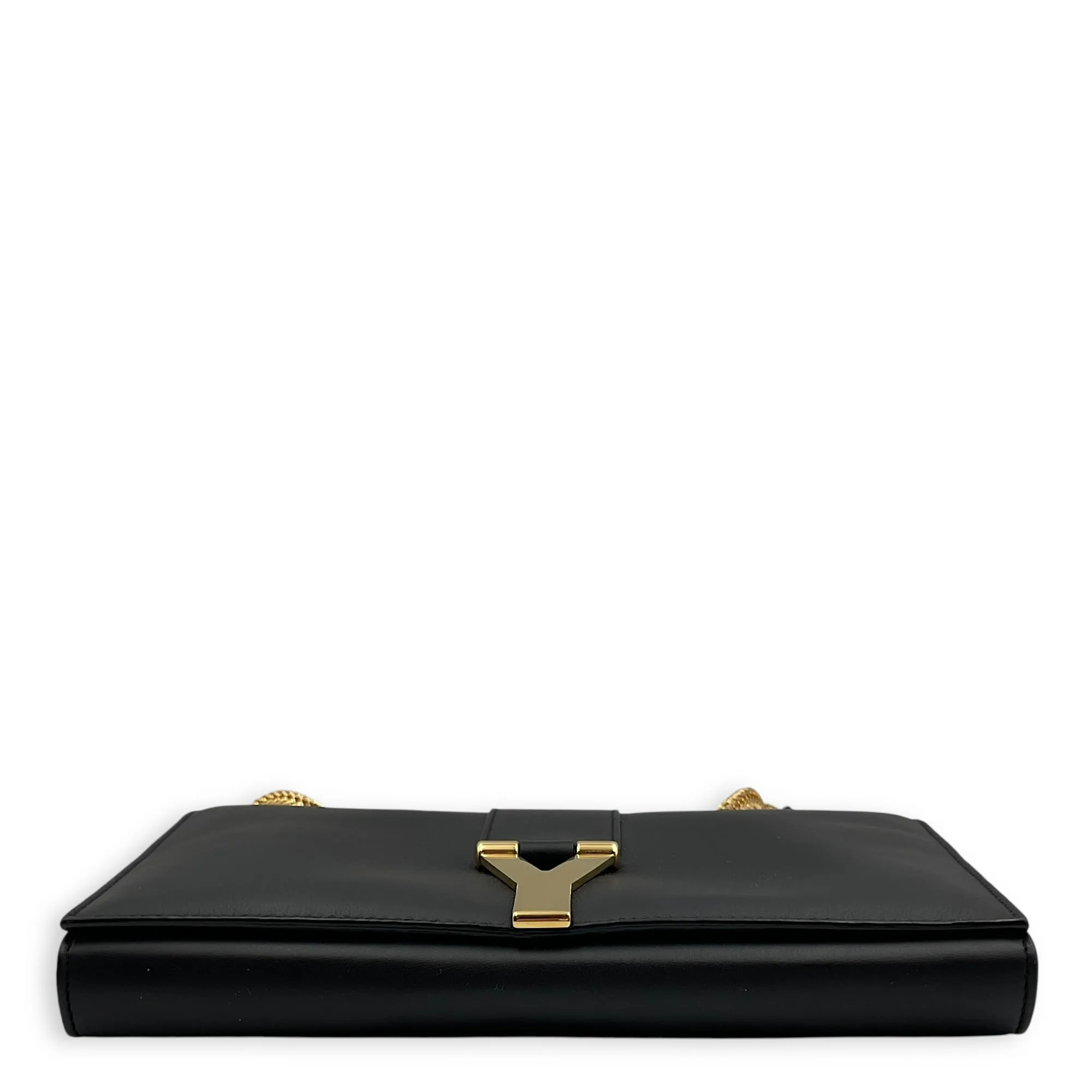 Y 22cm Black Clutch On Chain in Calfskin, Gold hardware