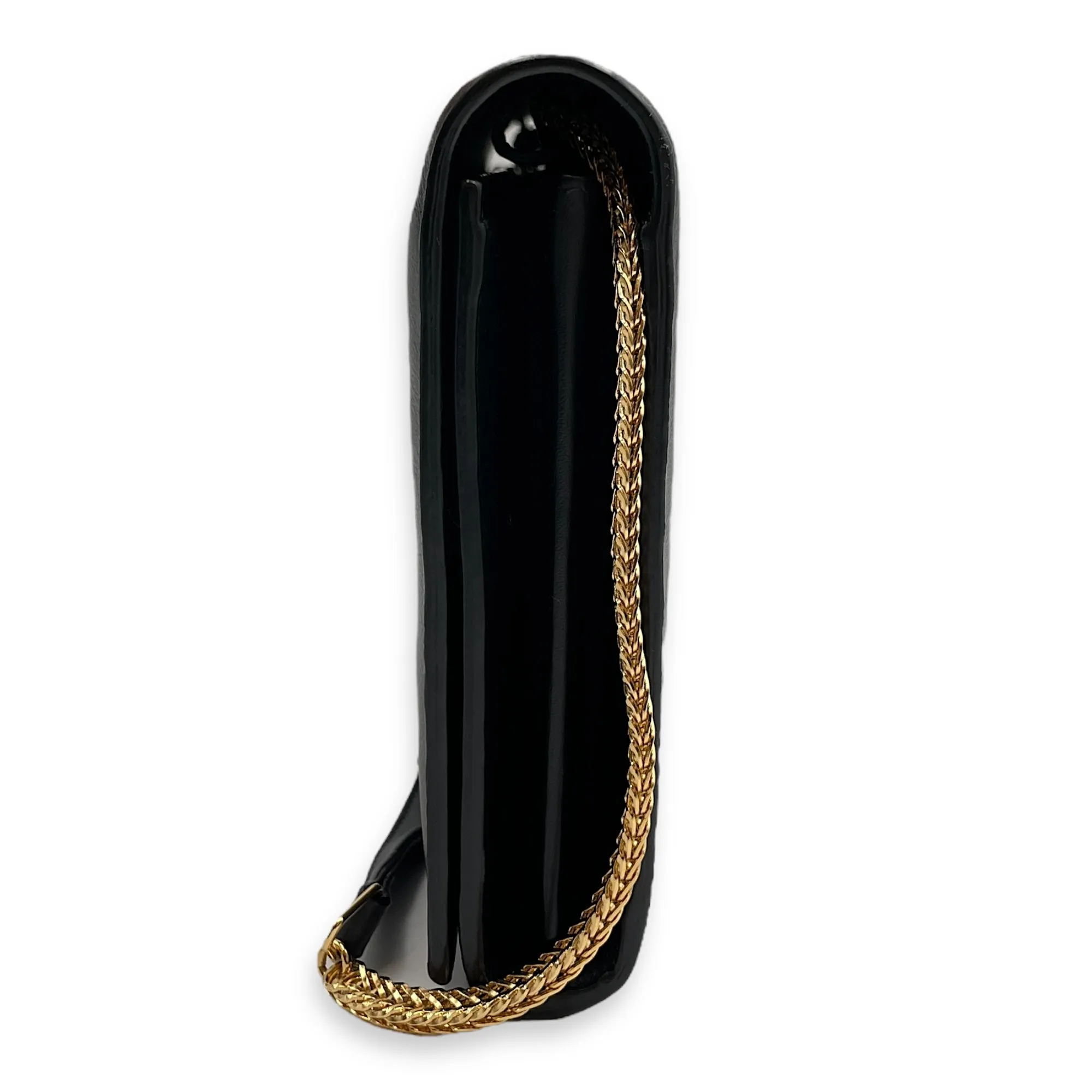 Y 22cm Black Clutch On Chain in Calfskin, Gold hardware