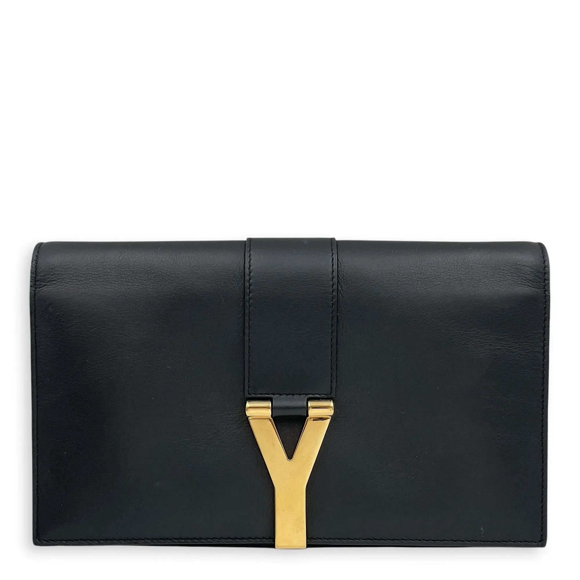 Y 22cm Black Clutch On Chain in Calfskin, Gold hardware