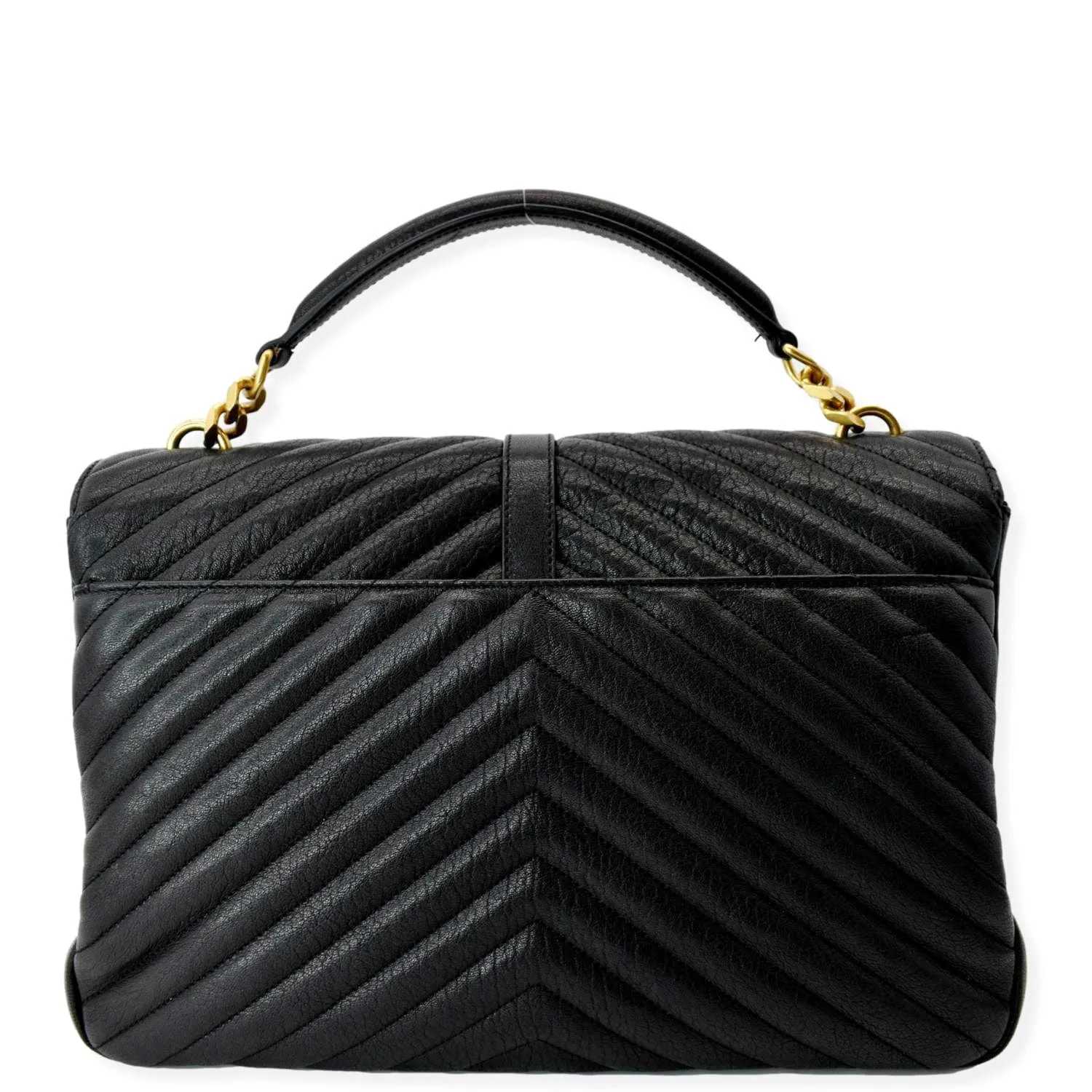 YVES SAINT LAURENT College Large Flap Matelassé Leather Shoulder Bag Black