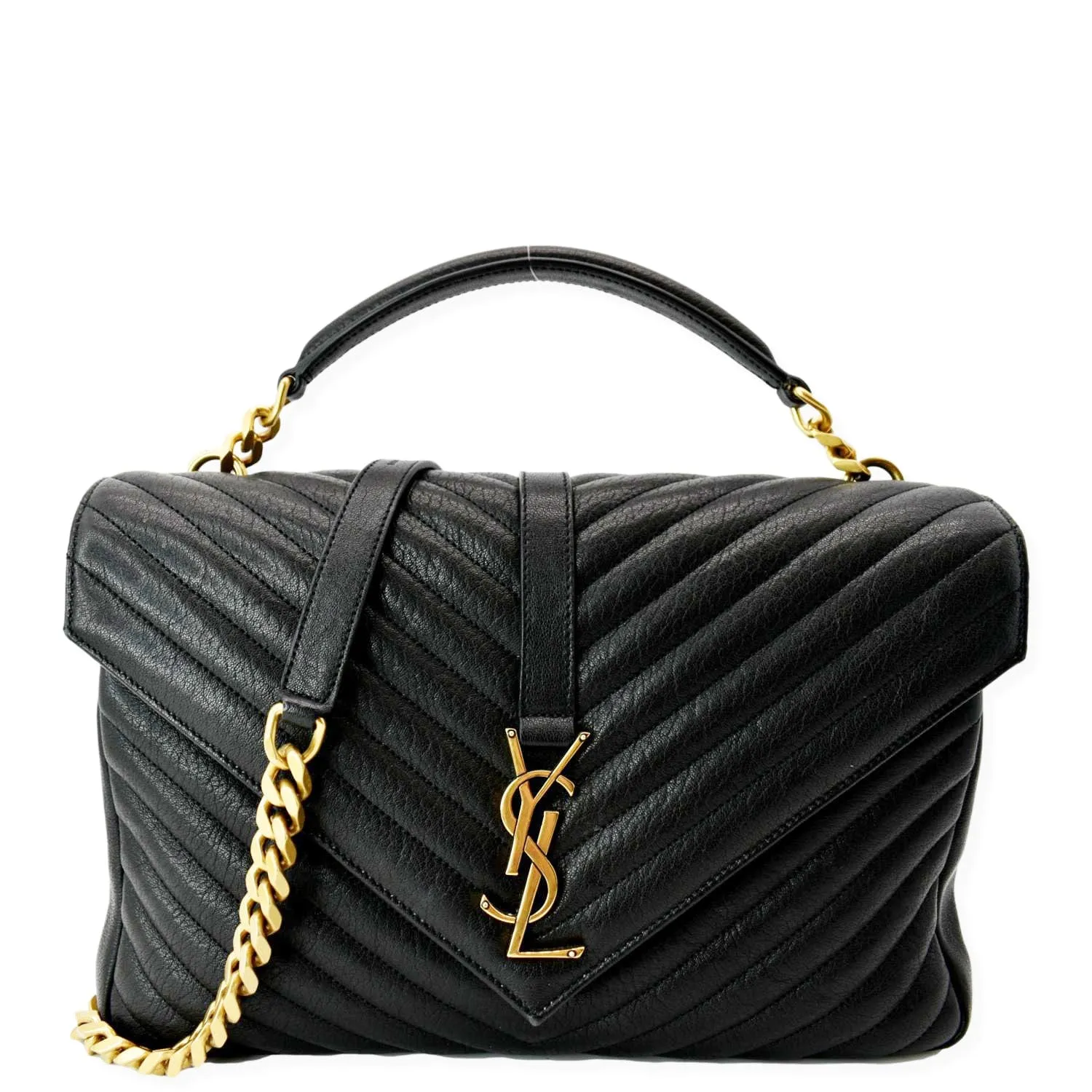 YVES SAINT LAURENT College Large Flap Matelassé Leather Shoulder Bag Black