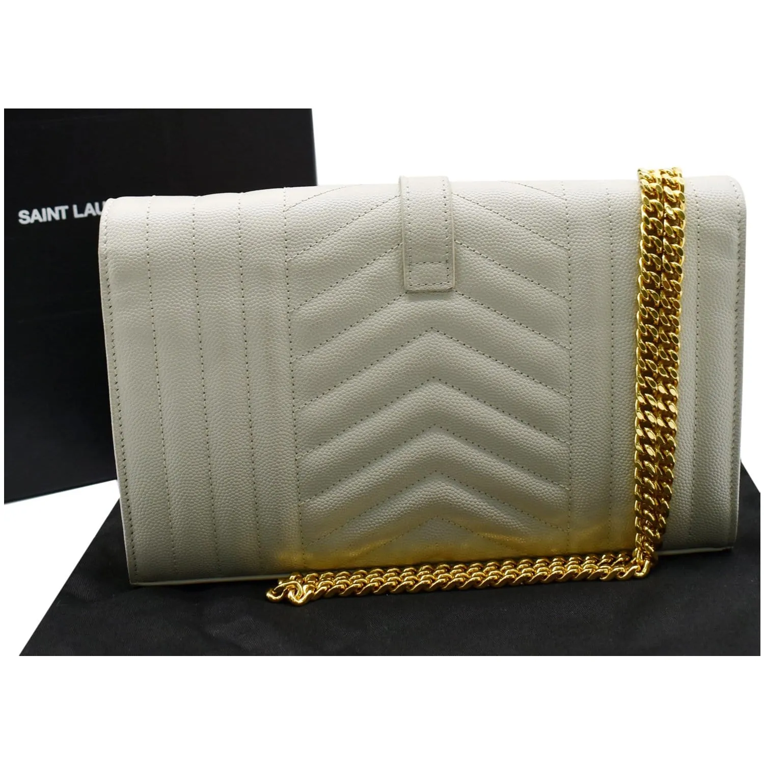 YVES SAINT LAURENT Envelope Small Leather Shoulder Bag Blanc Vintage