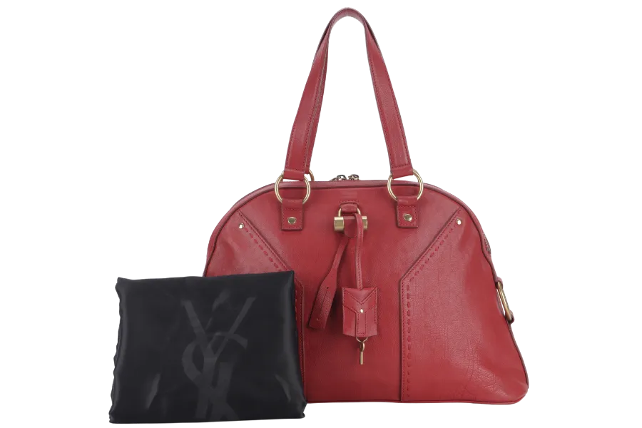 YVES SAINT LAURENT (YSL) MUSE BAG(156464 213317) LARGE RED LEATHER GOLD HARDWARE WITH DUST COVER, LOCK & KEYS