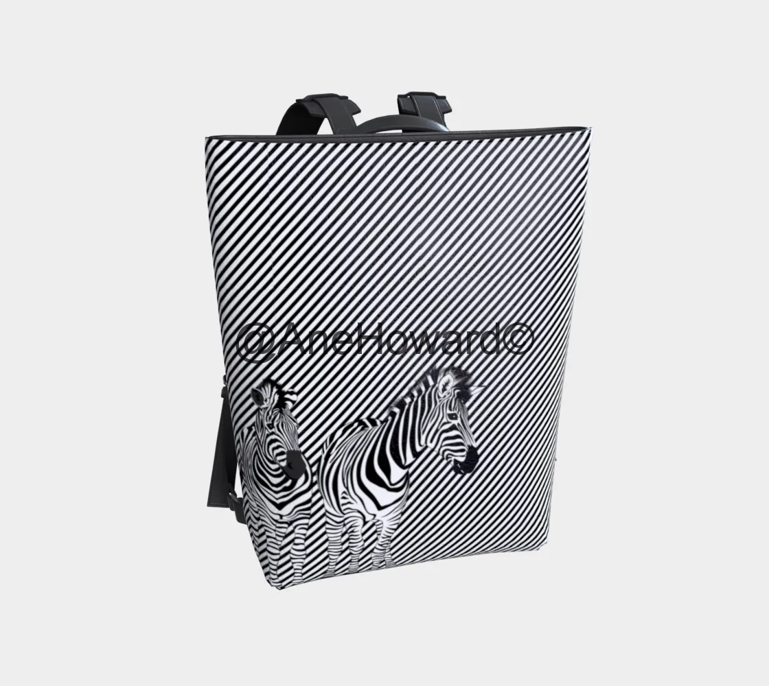 Zebra Vegan Leather Backpack- Black Straps/Silver Buckle