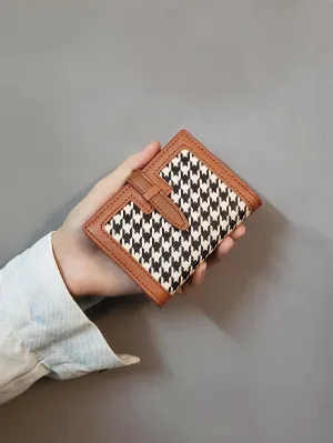 Zipper Coin Houndstooth Classic Vintage Wallet