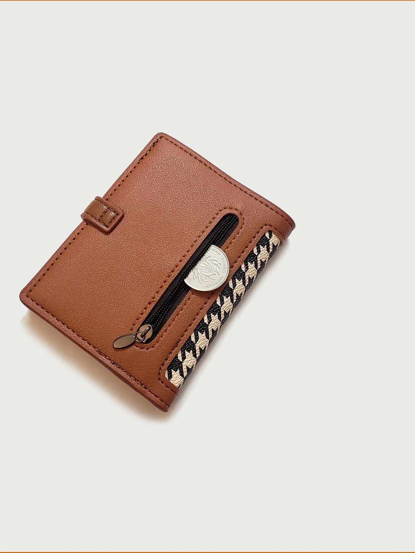 Zipper Coin Houndstooth Classic Vintage Wallet