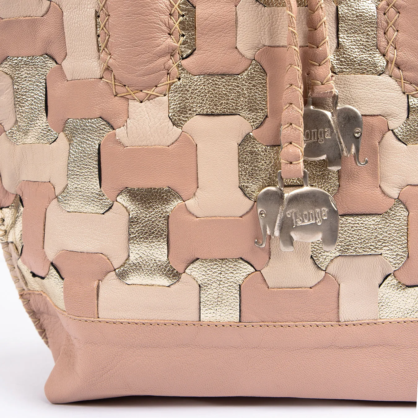 Zukisa : Ladies Leather Shopper Handbag in Cream & Rose Cayak & Platino