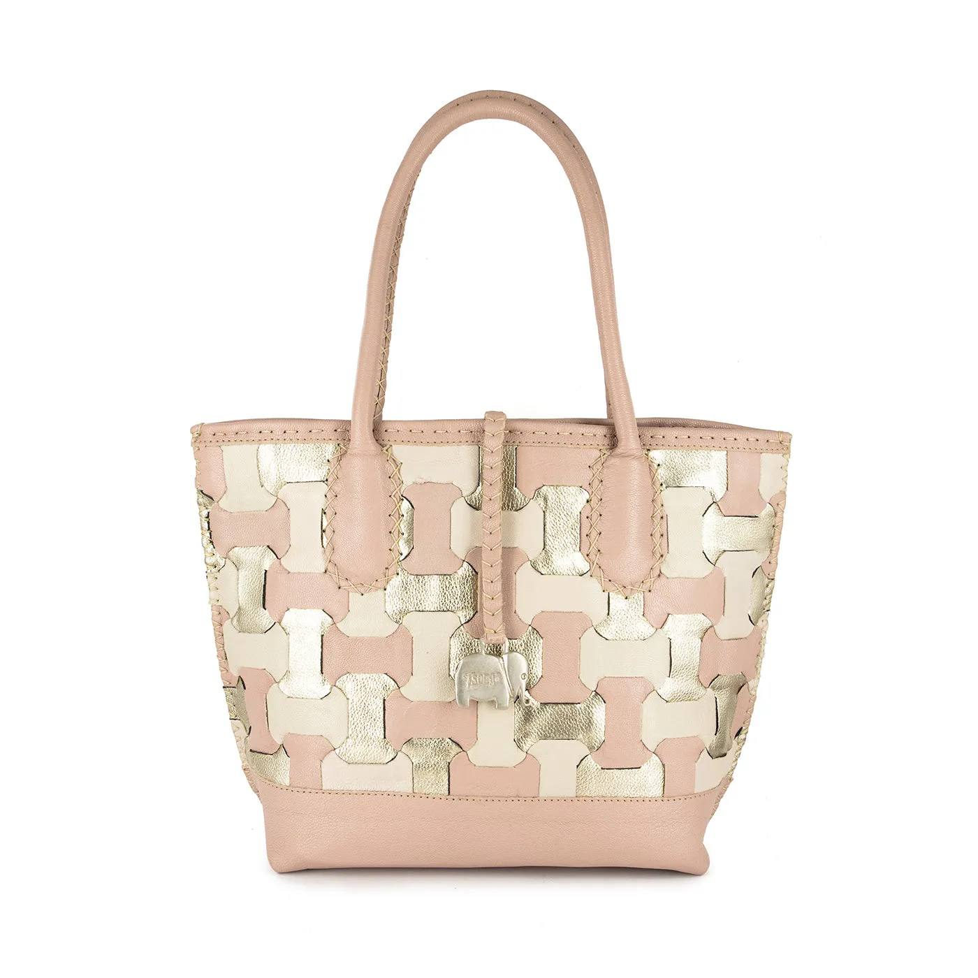 Zukisa : Ladies Leather Shopper Handbag in Cream & Rose Cayak & Platino