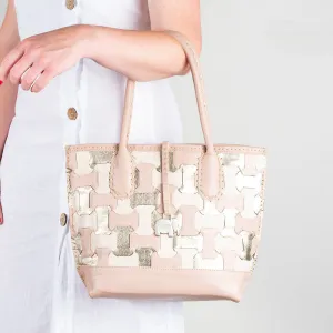 Zukisa : Ladies Leather Shopper Handbag in Cream & Rose Cayak & Platino