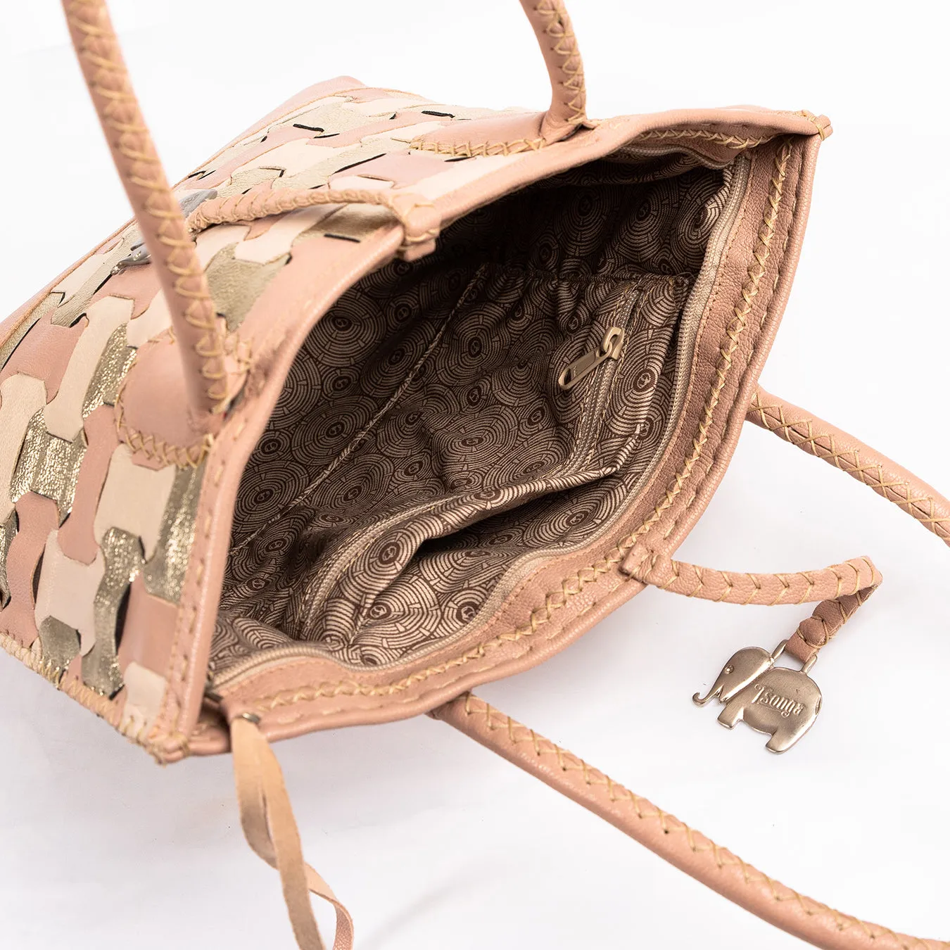Zukisa : Ladies Leather Shopper Handbag in Cream & Rose Cayak & Platino